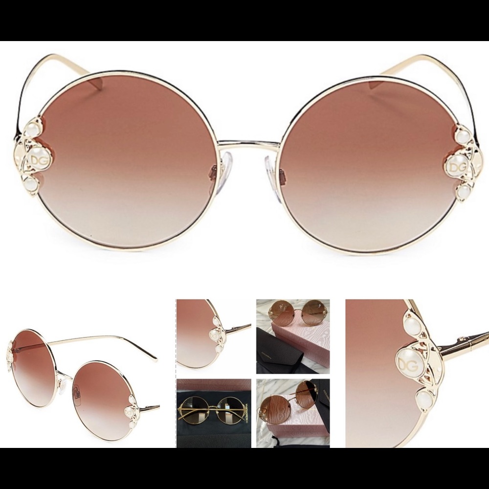 DOLCE & GABBANA ROUND SUNNIES WITH EMBELLISHED PEARLS WITH GOLD LOGO DETAILING - Picture 12 of 16